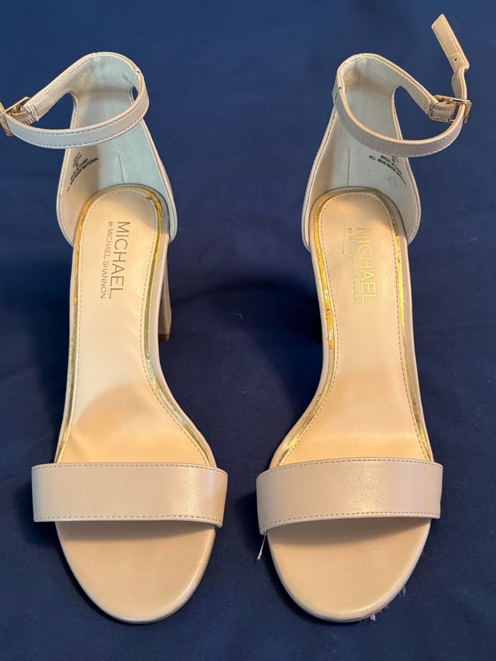 Michael Shannon Nude Beige Ankle-Strap Block Heel Sandals